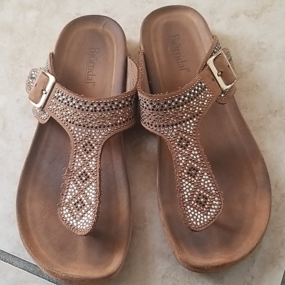 Rhinestone Bjorndal Tan Sandals Size 7